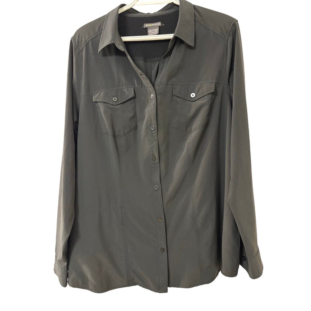 ExOfficio Womens XL Dark Gray Long Sleeve Button Down Outdoor Travel Shirt